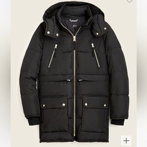 J. Crew Chateau puffer jacket / coat in black with PrimaLoft® NWOT